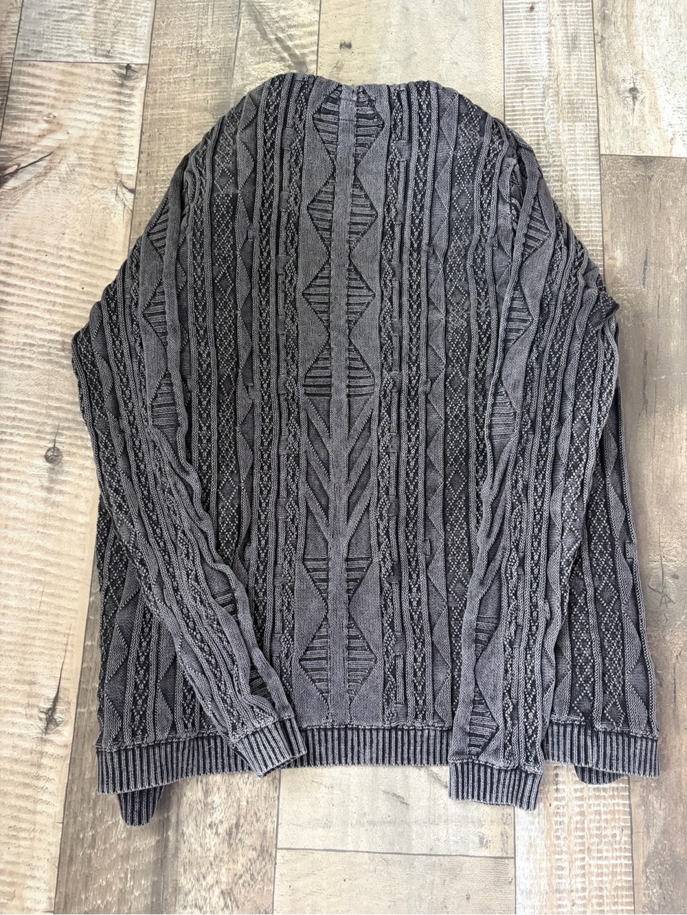 Men's Charcoal Cable-Knit Zip & Button Cardigan Sweater - Picture 5 of 6
